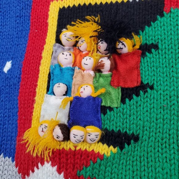 Raquel Hand Knit Sweater Peru 3D Cotton Large Wearable Art OOAK Christmas Ugly - Picture 5 of 12